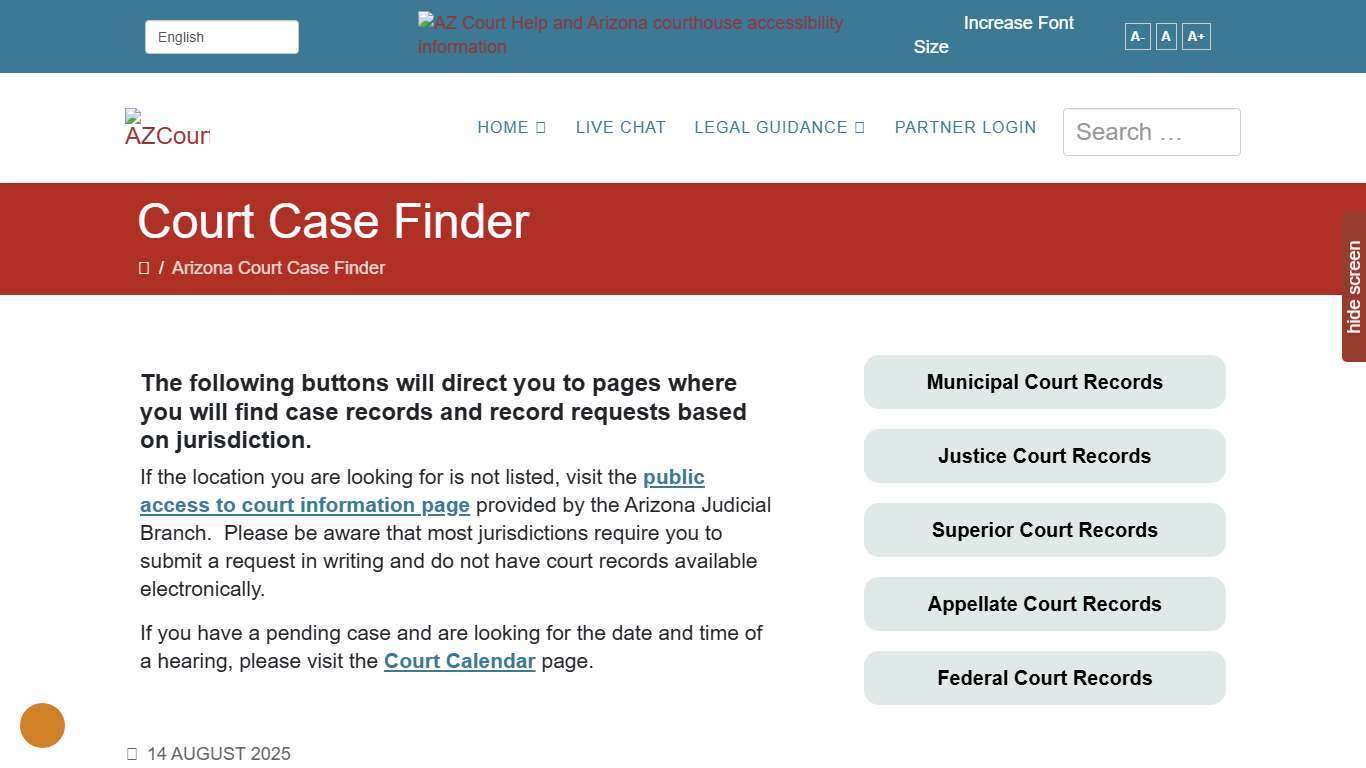 Arizona Court Case Finder for General Case Information and Timelines